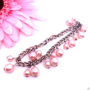 Charming Pink Pearl Chain Bracelet 7.5”